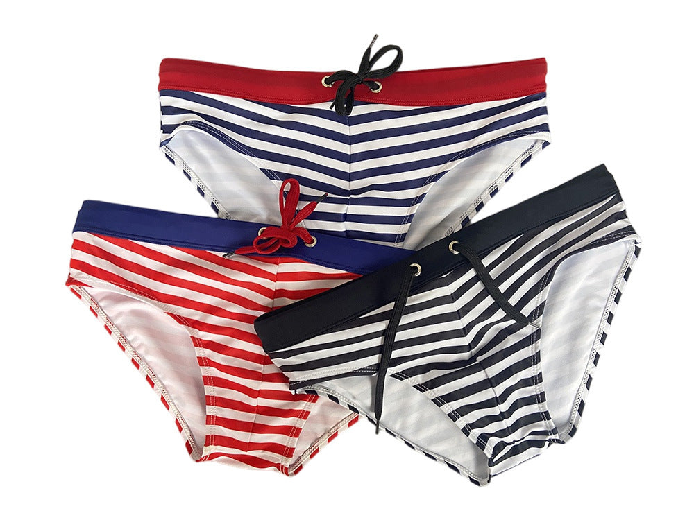 Men's Triangle Skinny Striped Low Waist Swim Trunks