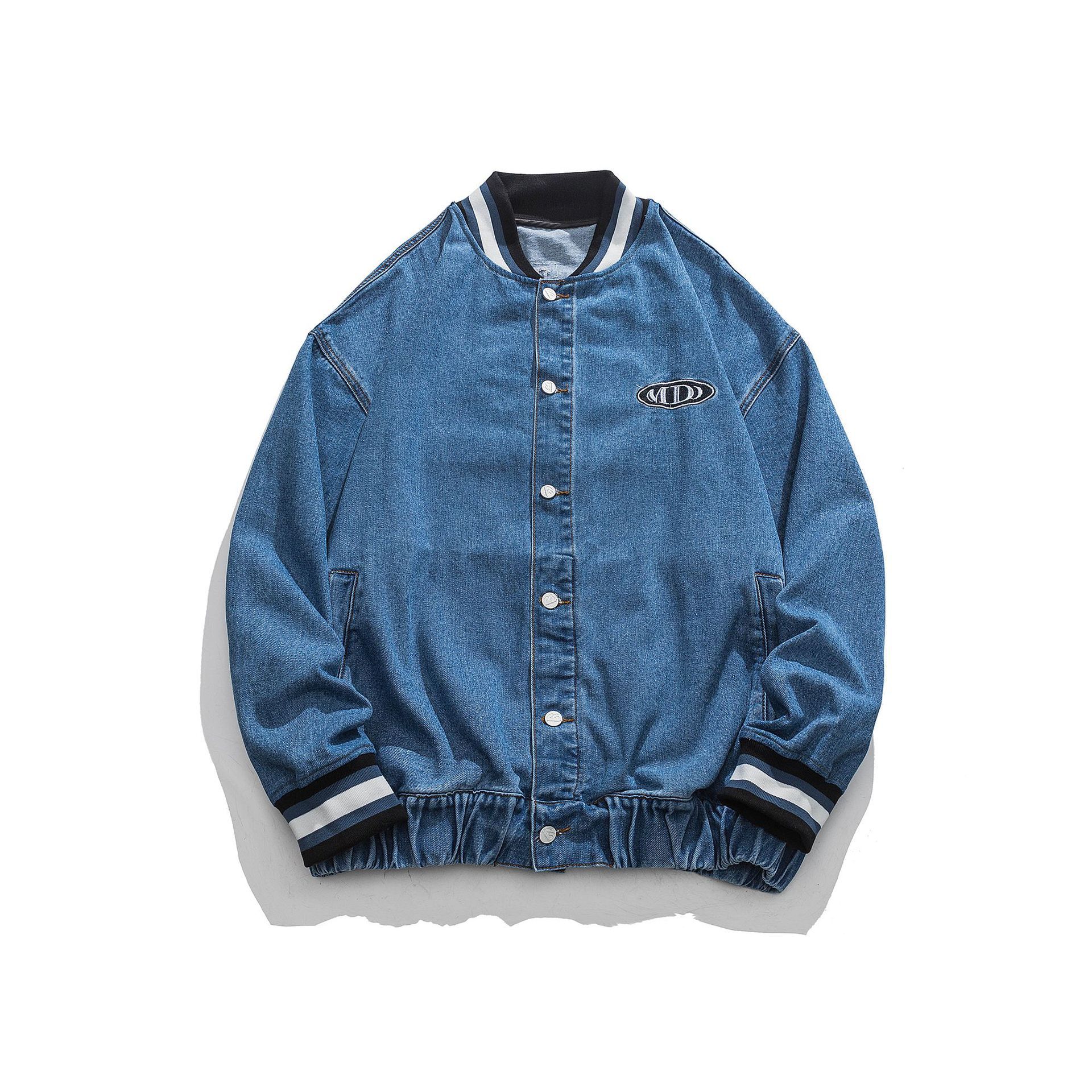 Men's Washed Denim Jacket: Affixed Cloth with Unique Embroidery