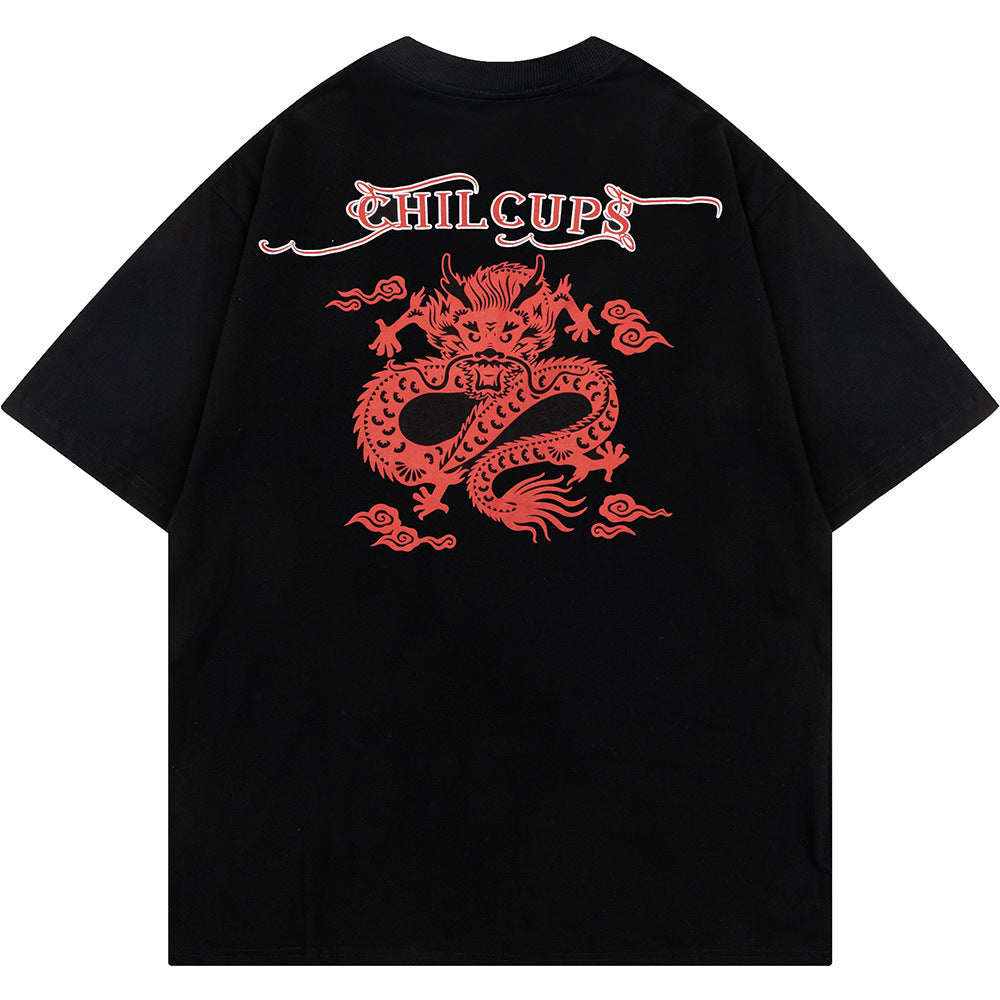 Zodiac Dragon Printed Short Sleeve Men Clothing