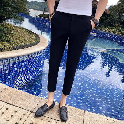 Trend casual slim straight black suit pants