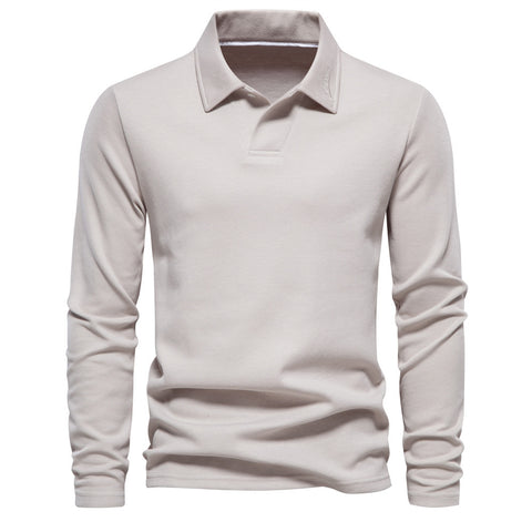 Men's Classic Long-Sleeved Polo Shirt - Solid Color Casual Fashion Lapel