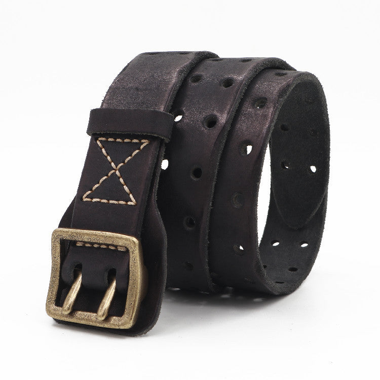 Cowhide Handmade Stitching Anti-allergy Men's Leather Belt