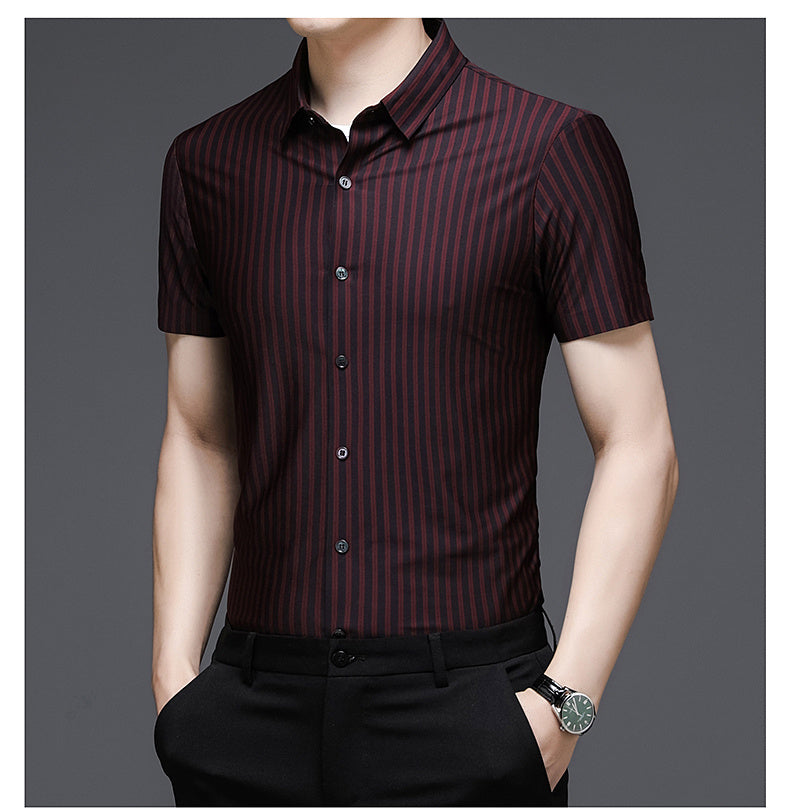 Men's Woodpecker Silk Shirt | Short Sleeve for Middle-Aged Style and Comfort