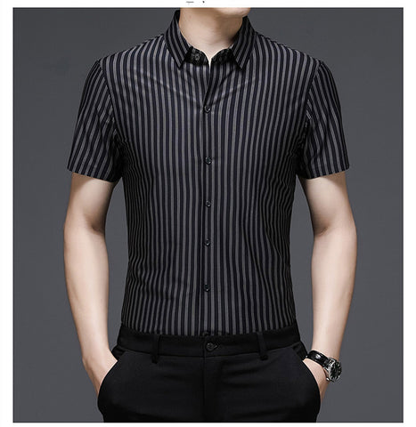 Men's Woodpecker Silk Shirt | Short Sleeve for Middle-Aged Style and Comfort