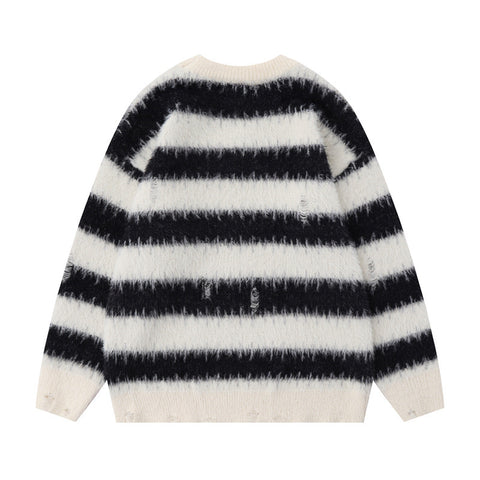 American Style Trendy Contrast Color Striped Loose Sweater