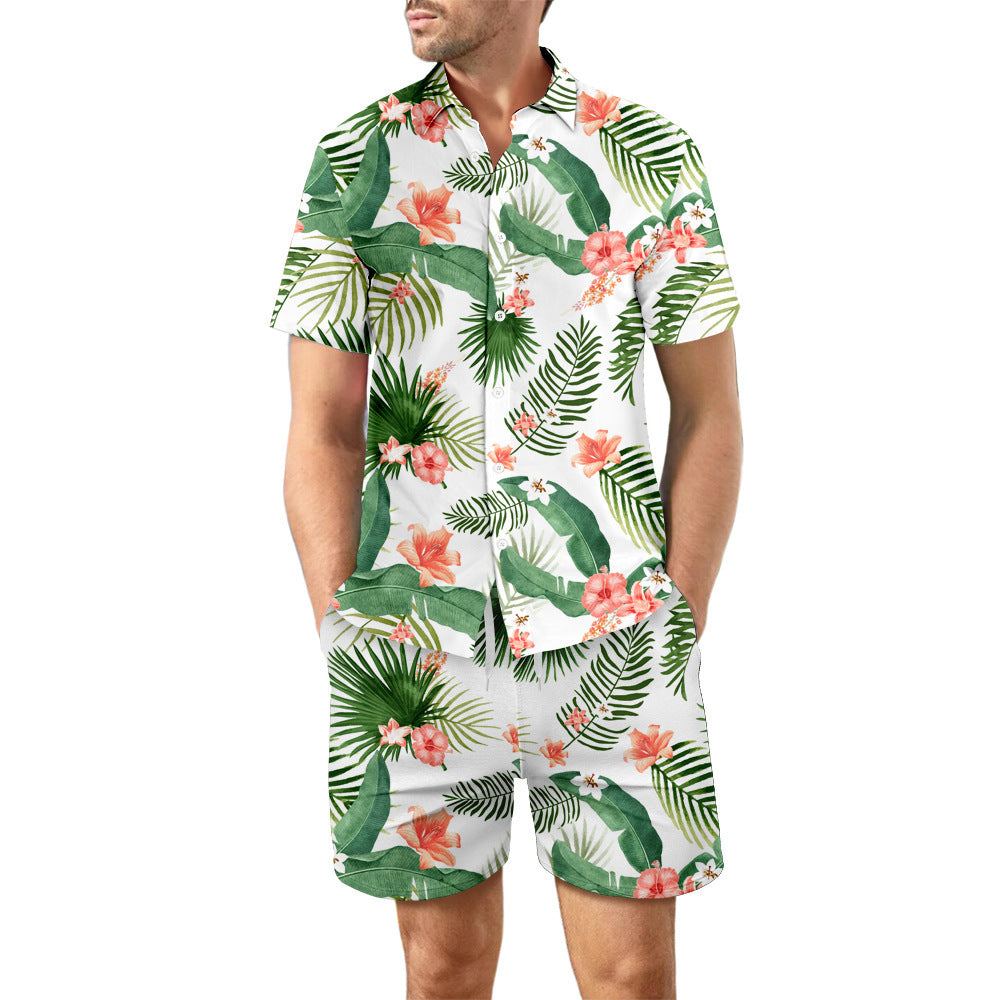 Men Printed Beach Matching Set, Casual Summer Beach 2 Piece Outfits Button Down Short Sleeve Shirts and Shorts