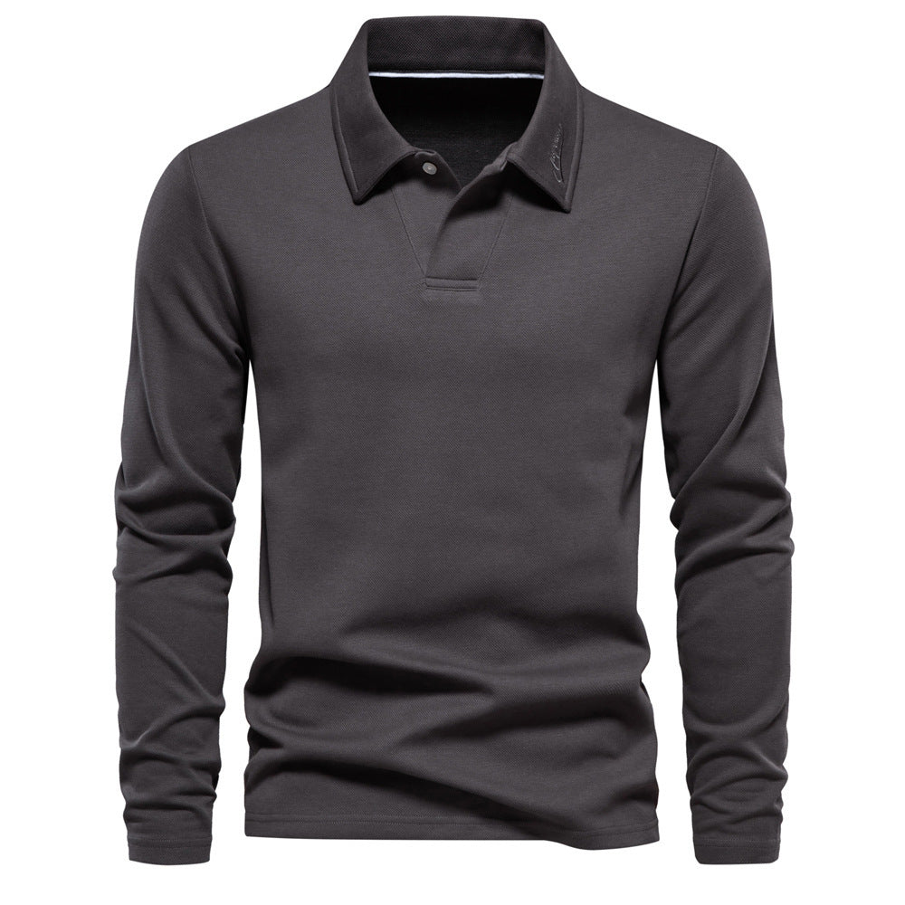 Men's Classic Long-Sleeved Polo Shirt - Solid Color Casual Fashion Lapel