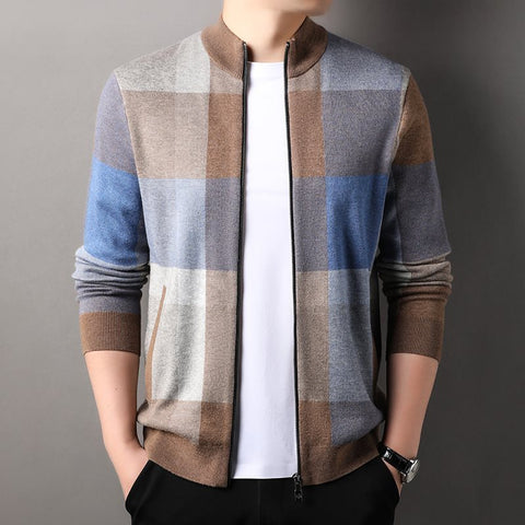 Men's Autumn Striped Color Matching Cardigan