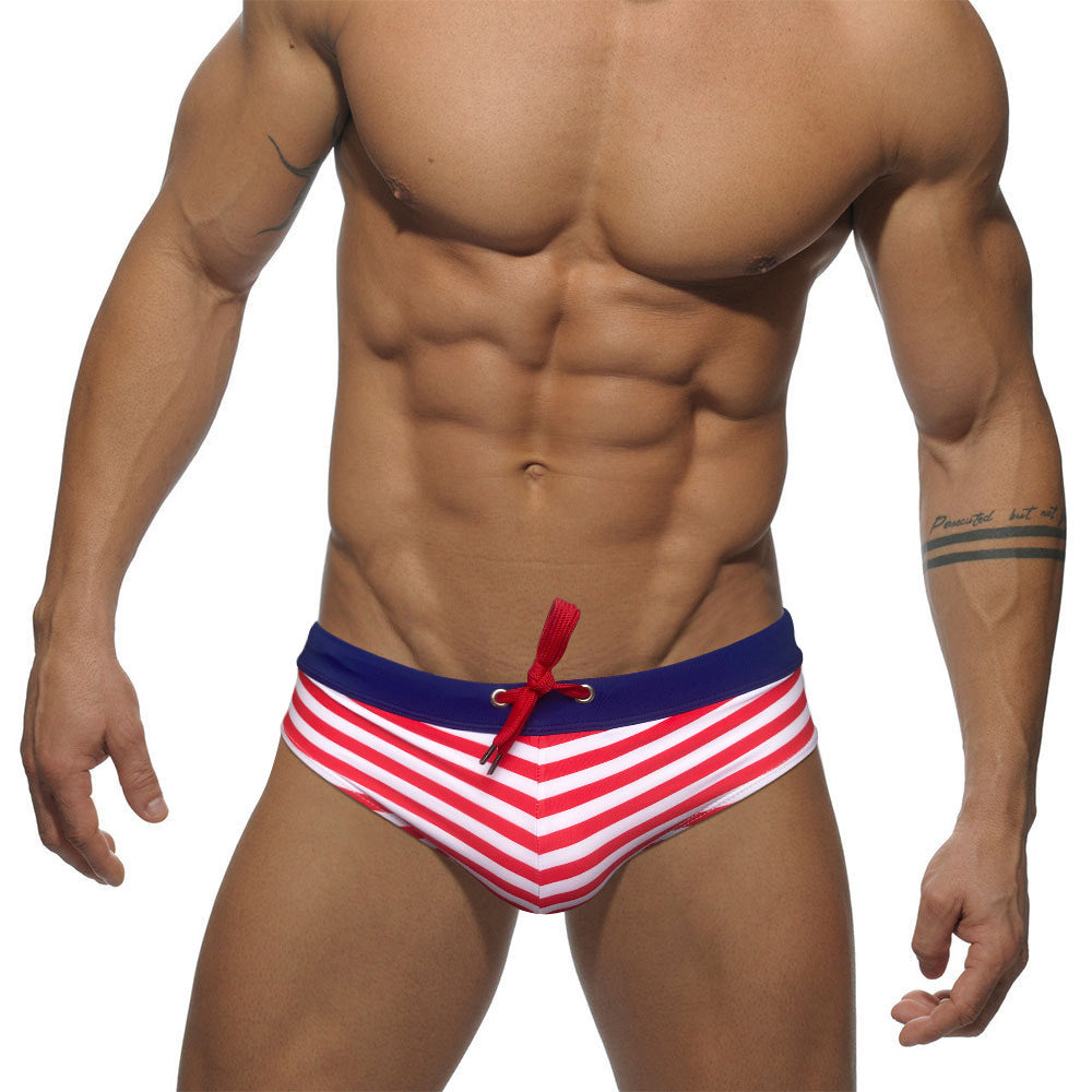 Men's Triangle Skinny Striped Low Waist Swim Trunks