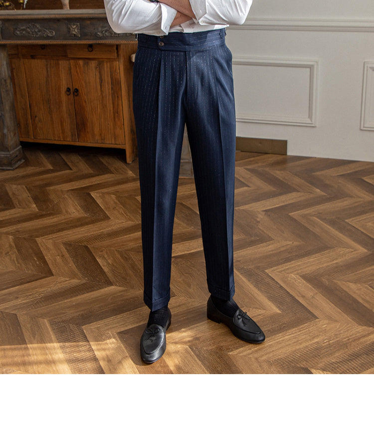 Men's Italian Naples High-Waisted Striped Pants