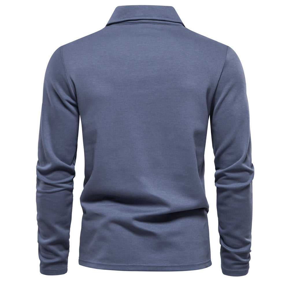 Men's Classic Long-Sleeved Polo Shirt - Solid Color Casual Fashion Lapel