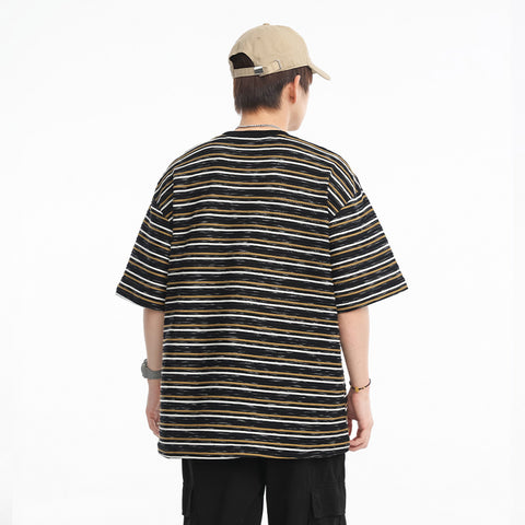 Fashionable Short-Sleeved Stripe Shirt for Men Vintage-Inspired Design