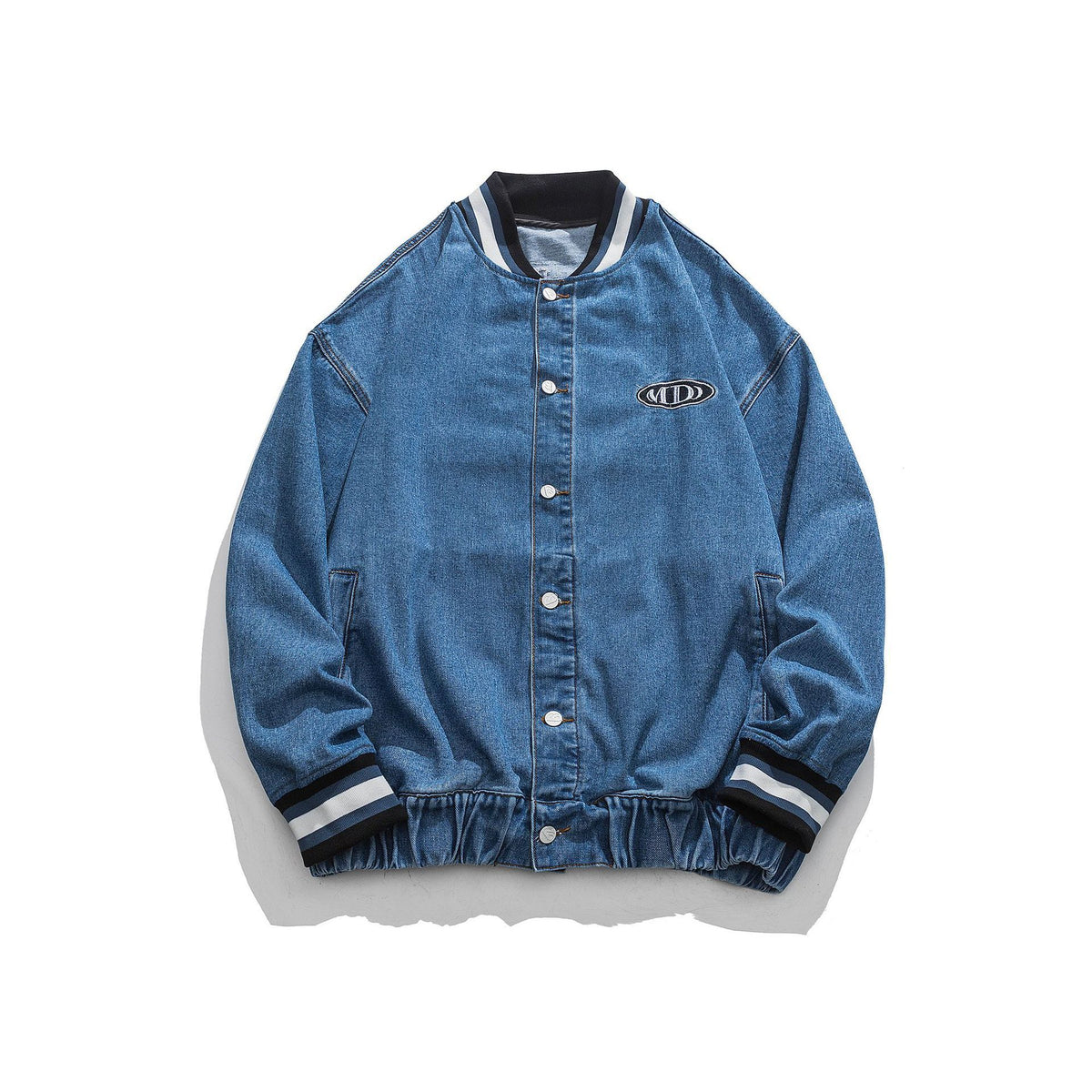 Men's Washed Denim Jacket: Affixed Cloth with Unique Embroidery