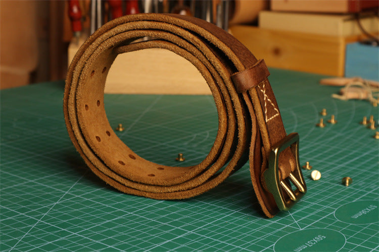 Cowhide Handmade Stitching Anti-allergy Men's Leather Belt