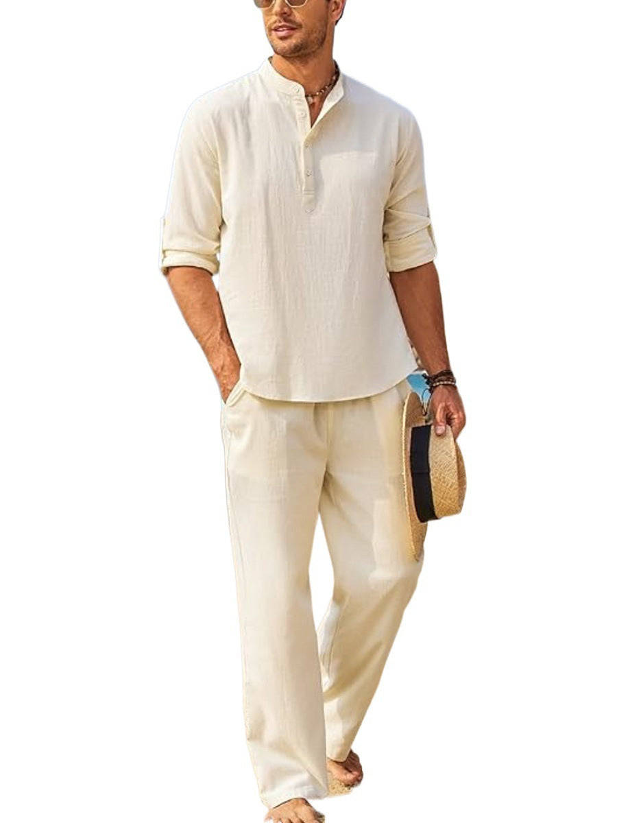 Men's Solid Color Leisure T-Shirt & Long-Sleeved Trousers Suit