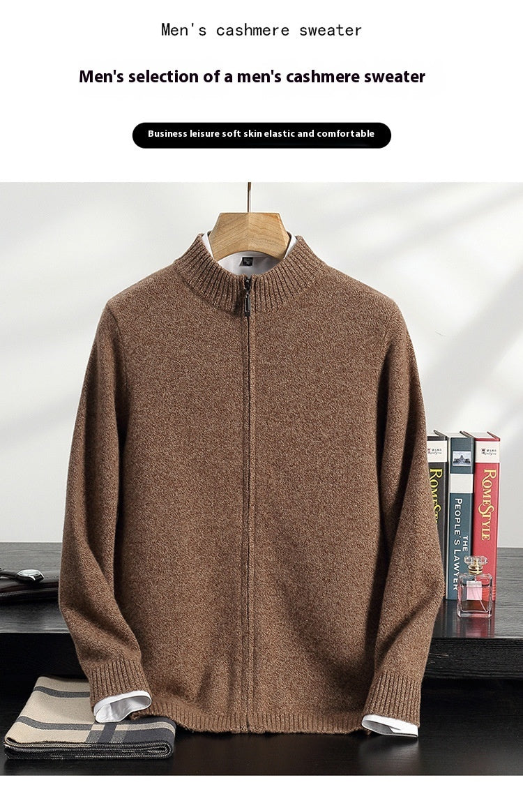 Men's Cashmere Knitted Coat with Stand Collar