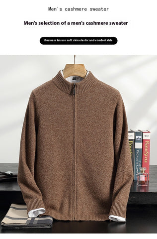 Men's Cashmere Knitted Coat with Stand Collar