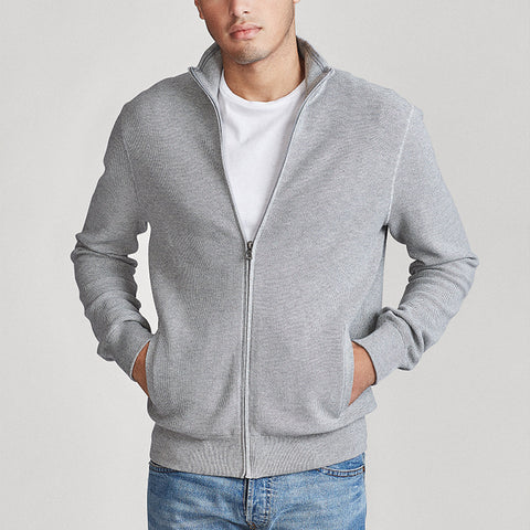 Men's Solid Color Cotton Turtleneck Sweater with Zipper