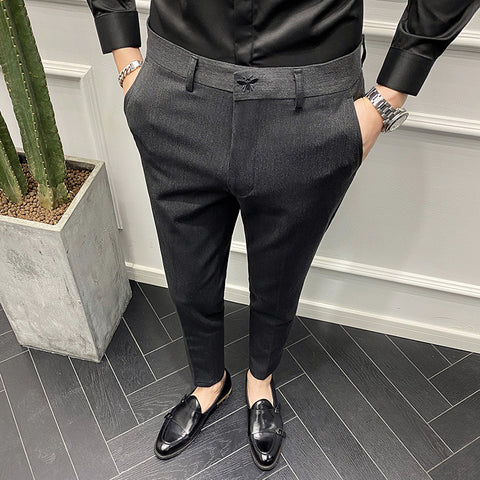 Slim-Fit Pure Color Casual Trousers