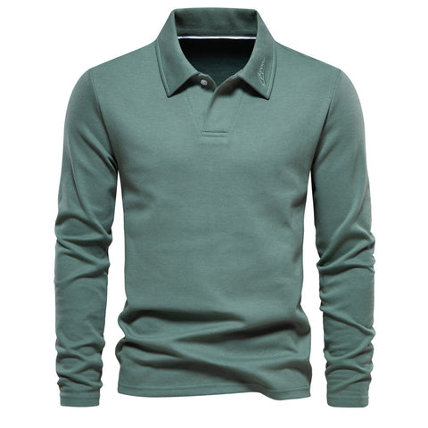 Men's Classic Long-Sleeved Polo Shirt - Solid Color Casual Fashion Lapel