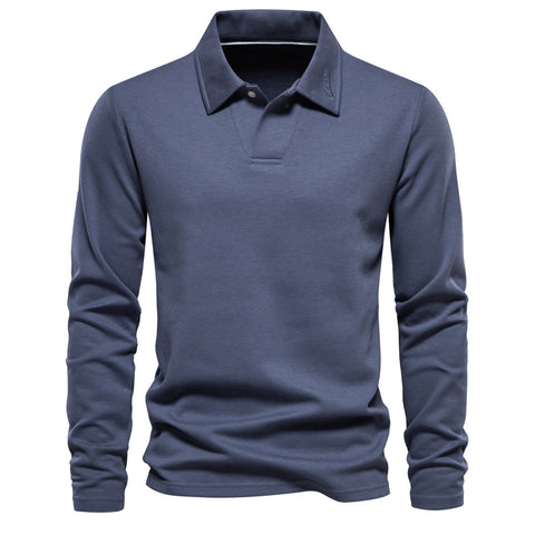 Men's Classic Long-Sleeved Polo Shirt - Solid Color Casual Fashion Lapel