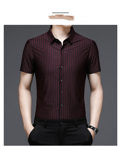 Men's Woodpecker Silk Shirt | Short Sleeve for Middle-Aged Style and Comfort