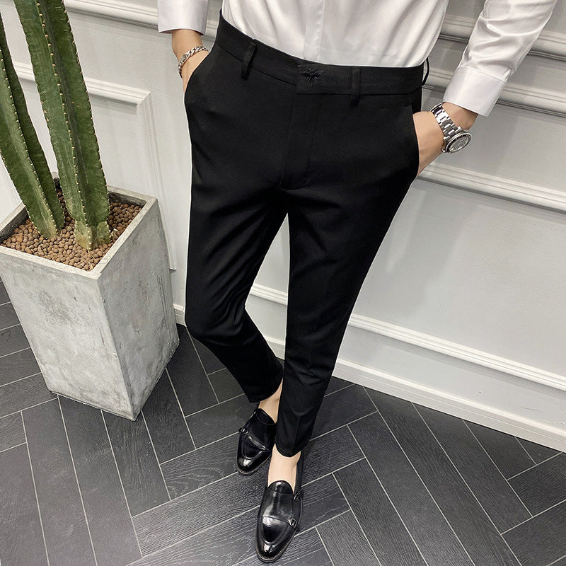 Slim-Fit Pure Color Casual Trousers