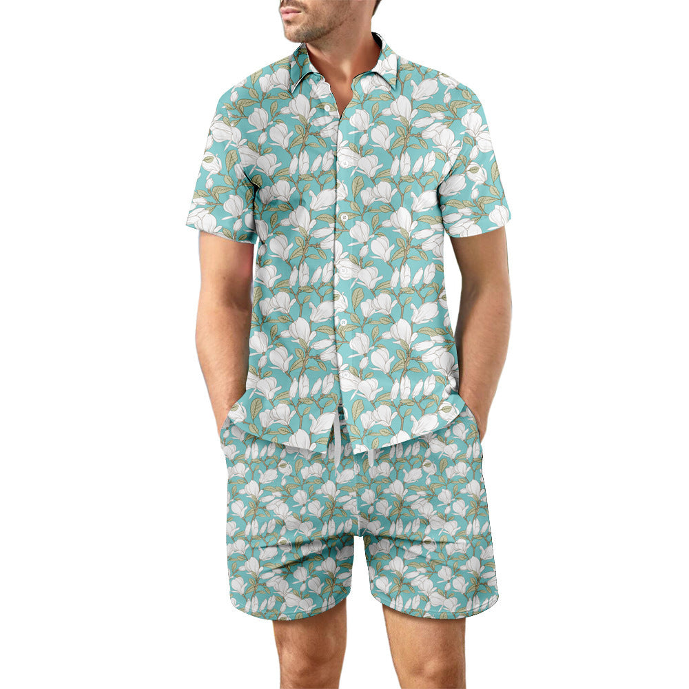 Men Printed Beach Matching Set, Casual Summer Beach 2 Piece Outfits Button Down Short Sleeve Shirts and Shorts