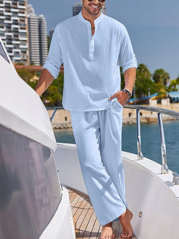 Men's Solid Color Leisure T-Shirt & Long-Sleeved Trousers Suit