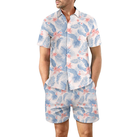 Men Printed Beach Matching Set, Casual Summer Beach 2 Piece Outfits Button Down Short Sleeve Shirts and Shorts