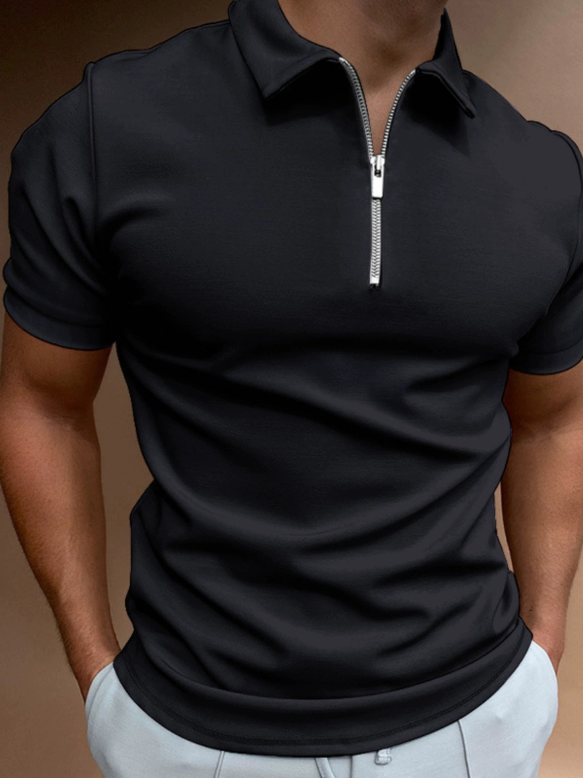 Summer Men's Solid Casual Polo Top with Short Sleeves Casual Polo Shirt