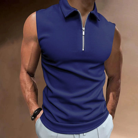 Solid Color Lapel Fitted Zippered Shirt Solid Color Polo Collar Slim-Fit Zipper Shirt