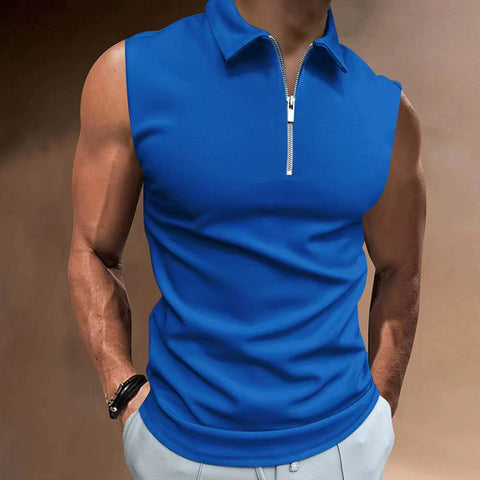 Solid Color Lapel Fitted Zippered Shirt Solid Color Polo Collar Slim-Fit Zipper Shirt