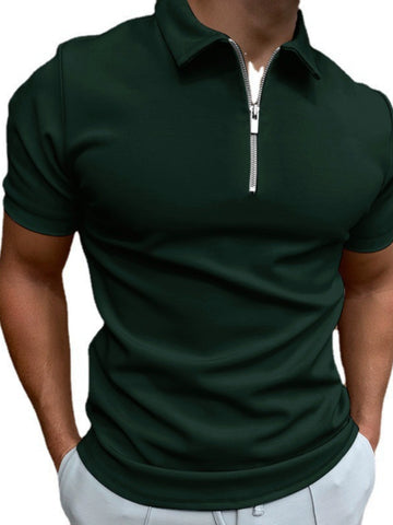 Summer Men's Solid Casual Polo Top with Short Sleeves Casual Polo Shirt