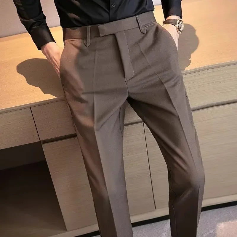 English Gentleman's Coffee Color Business Suit Pants Casual Draped Trousers For Men Fashionable Spring Autumn Small Foot