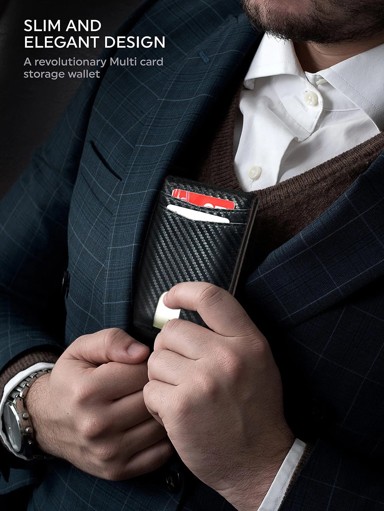 Men's Wallet RFID Carbon Fiber Ultra-thin 12 Card Wallet Minimalist Multifunctional Double Fold