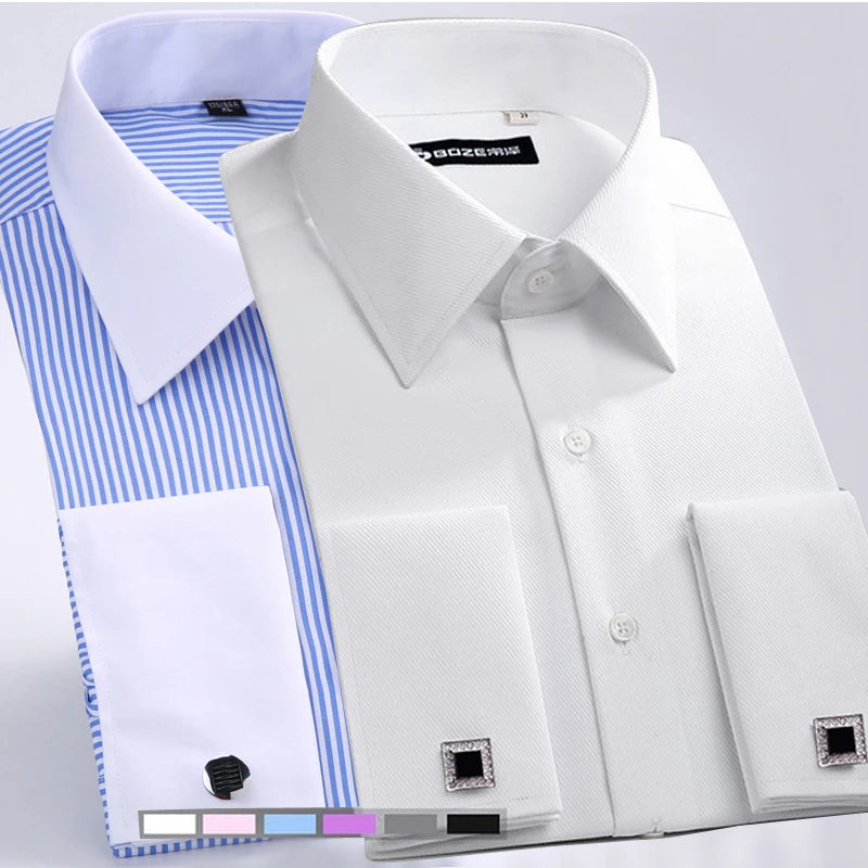 Men's French Cuff Dress Shirt White Long Sleeve Formal Business Buttons Male Shirts Regular Fit Cufflinks Shirt