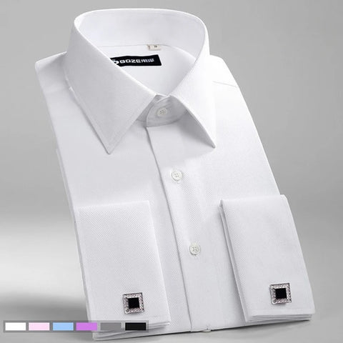 Men's French Cuff Dress Shirt White Long Sleeve Formal Business Buttons Male Shirts Regular Fit Cufflinks Shirt