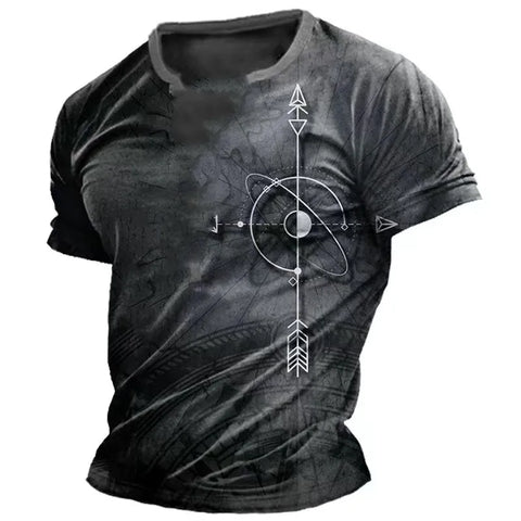 Vintage Men's T-shirt Summer American Shirt Tops Compass Printed Short-sleeve