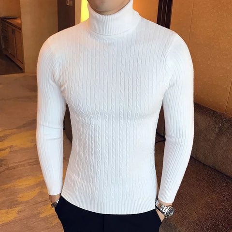 Autumn Winter Turtleneck Pullovers Warm Solid Color Men's Sweater Slim Pullover Men Knitted Sweaters Bottoming Shirt