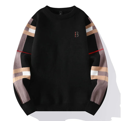 2024 New Autumn/Winter Fashion Luxury Men's Classic Casual Stripe Checkered Pullover Men's Business Brand Soft and Warm Sweater