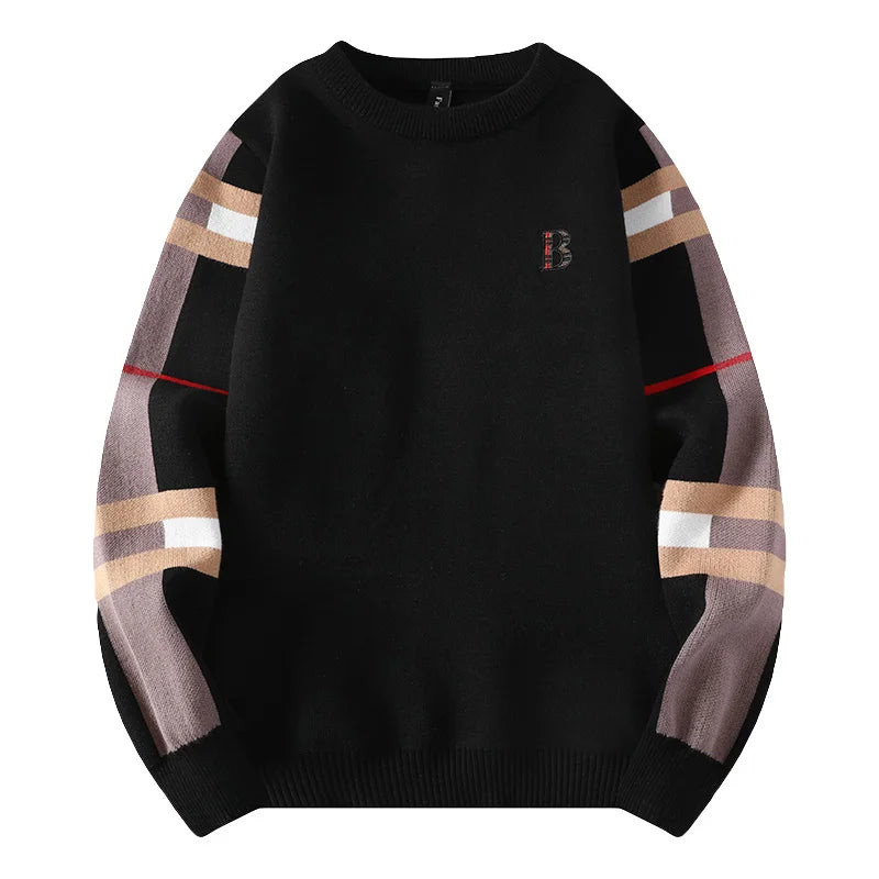 2024 New Autumn/Winter Fashion Luxury Men's Classic Casual Stripe Checkered Pullover Men's Business Brand Soft and Warm Sweater