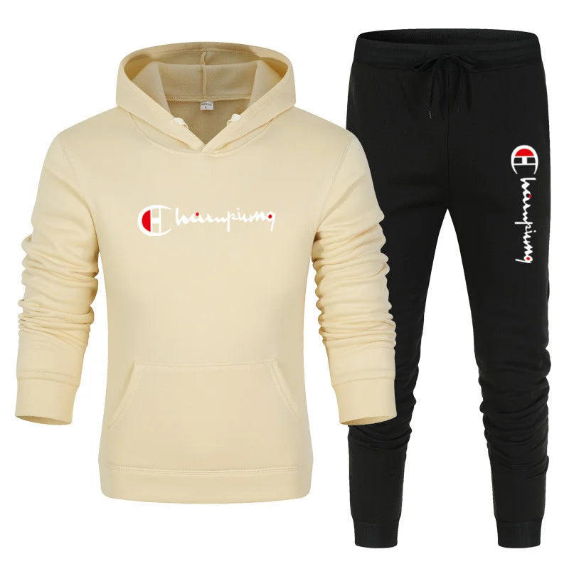 Men's Tracksuit Hooded Sweatshirt+Sweatpants 2 Pcs Sets Sports Suit Casual Jogger Sportswear 2 Piece Male Fleece Streetwear Sets