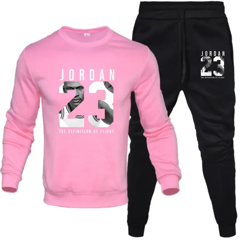 Men's Sets 2 Piece Hip Hop Anime Cartoon 23 Printed Plus Fleece Fashion Autumn Men's O-Neck Sweatshirts Jogging Pants Casual Sui