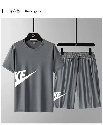 Men European and American fashion T-shirt quick drying and breathable set trend large casual sports set