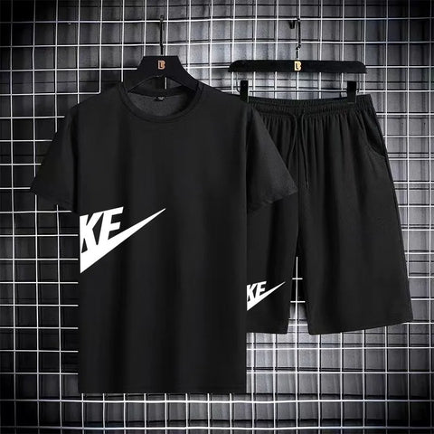 Men European and American fashion T-shirt quick drying and breathable set trend large casual sports set