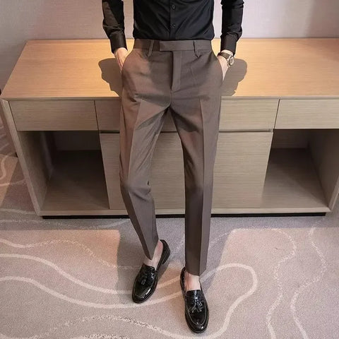 English Gentleman's Coffee Color Business Suit Pants Casual Draped Trousers For Men Fashionable Spring Autumn Small Foot