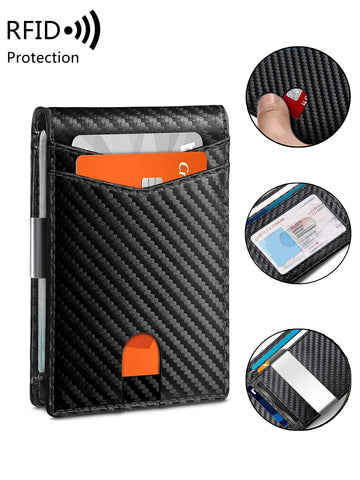 Men's Wallet RFID Carbon Fiber Ultra-thin 12 Card Wallet Minimalist Multifunctional Double Fold