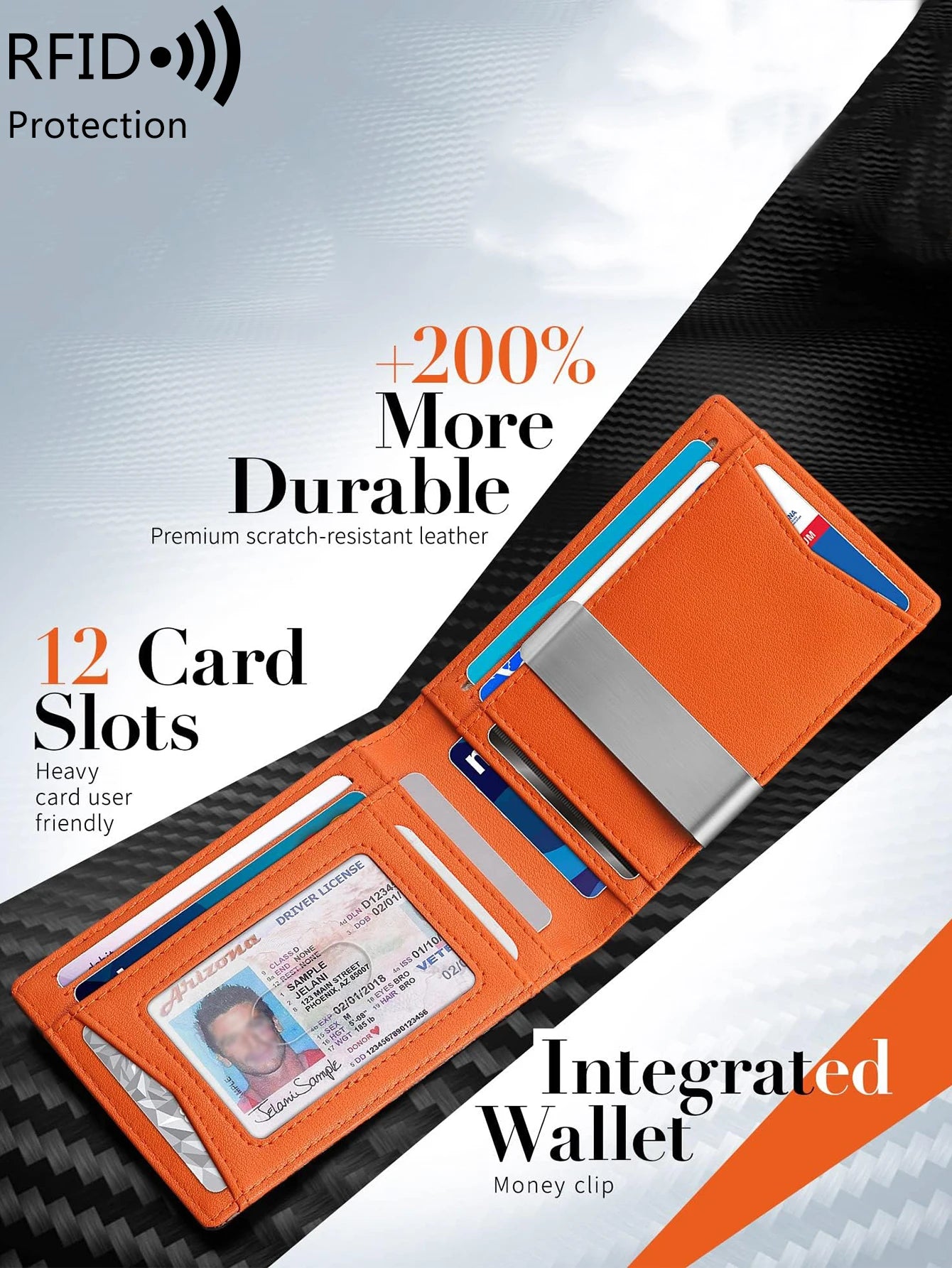 Men's Wallet RFID Carbon Fiber Ultra-thin 12 Card Wallet Minimalist Multifunctional Double Fold