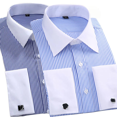 Men's French Cuff Dress Shirt White Long Sleeve Formal Business Buttons Male Shirts Regular Fit Cufflinks Shirt